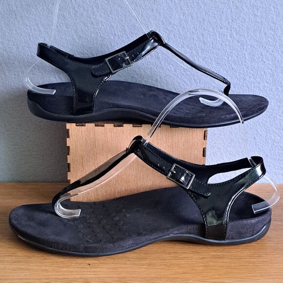 Vionic Paden Women’s Size 8 Black Patent T-Strap Ankle Strap Sandals - Picture 4 of 10